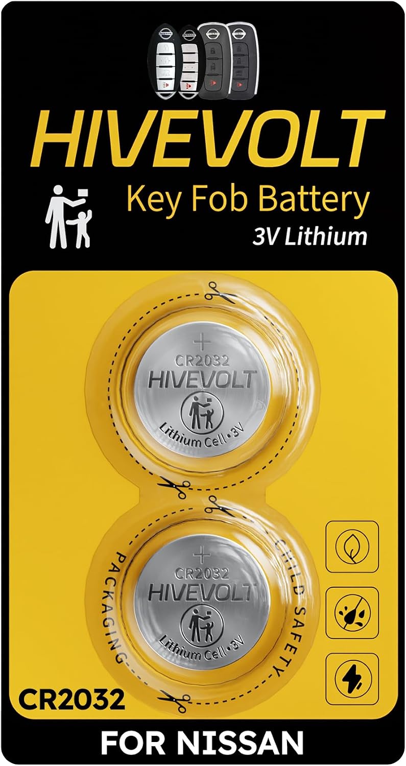 Key Fob Batteries for Nissan Altima Versa Pathfinder Rogue Sentra Murano Maxima Kicks Titan Frontier Armada Leaf Juke Quest 370Z GT-R, Premium Lithium Batteries, 2 Pack