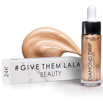 Diamond Drip Liquid Highlighter By Give Them Lala- Highly Pigmented Shimmer Highlighter For Face & Chest- Illuminator Drops For Diamond Sparkle- Glow Drops For Dewy Foundation, Cruelty-Free - 24K