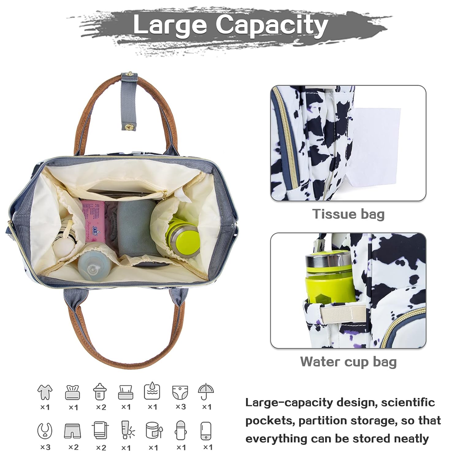 Diaper Bag Backpack, Waterproof Baby Care Bag, Women Travel Baby Nappy Changing Bag (Cow) - Image 5