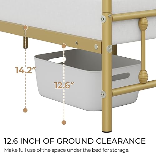 Miniatura 7 de Topeakmart Marco de cama de metal de estilo victoriano tamaño King con cabecero, base de colchón, no necesita somier, almacenamiento debajo de la