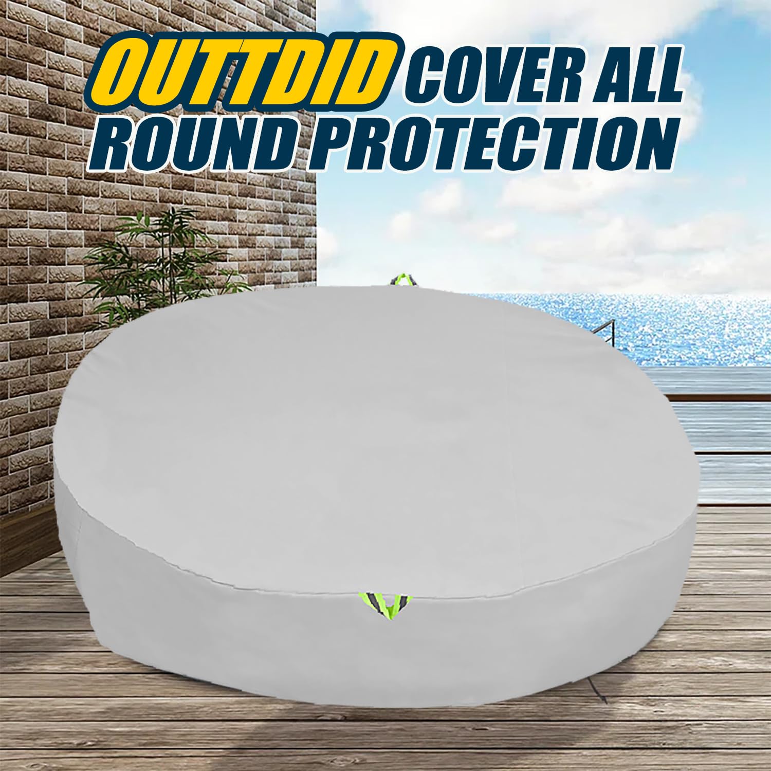 Funda Cama Jardin Redonda Sofa Cama Exterior Impermeable Resistente al Viento 600D Oxford Sofá Cama de Exterior Redonda Funda para Muebles de Jardín - Ø223x88/45cm