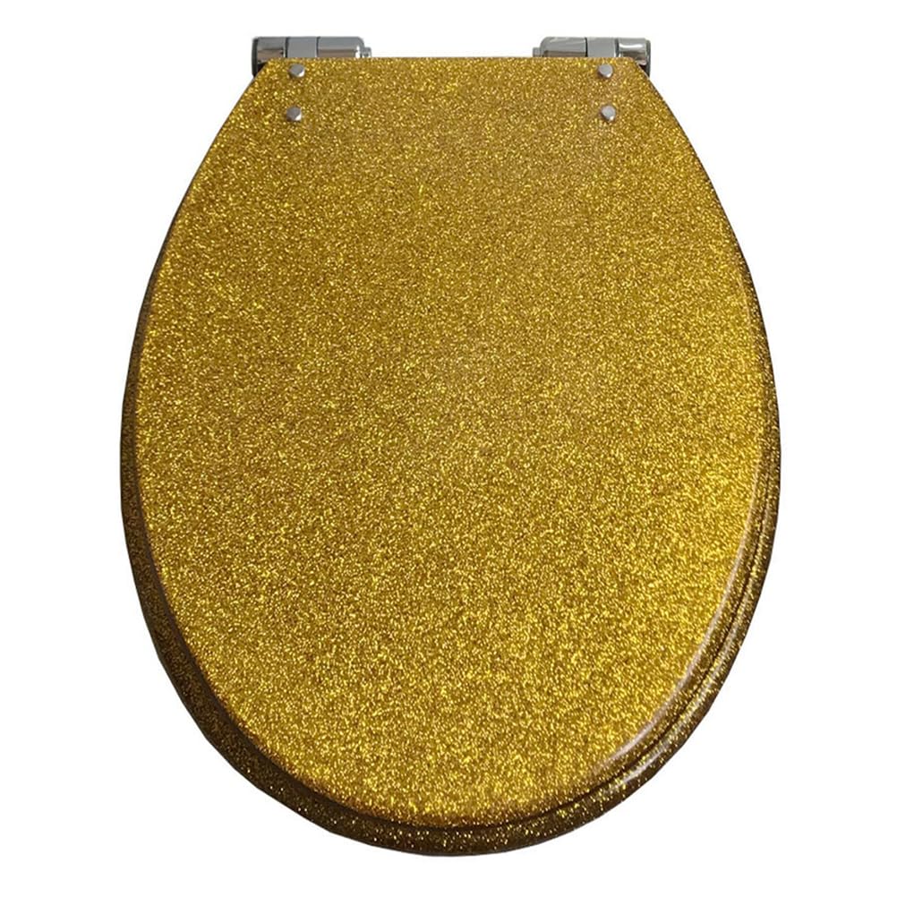 Gold Glitter Round Toilet seat 16.5 inch with Slow Close lid, Quick Release, Resin Non-Slip for Easy Clean, Toilet, seat, Close, Gold, inch, Glitter, Round, Slow