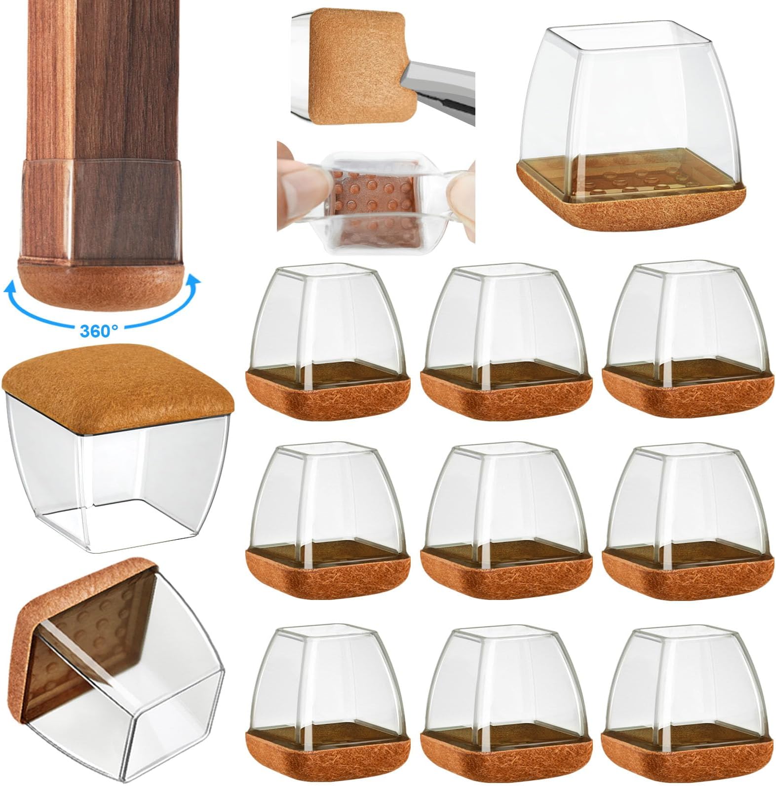 XLarge Silicone Chair Leg Floor Protectors, Felt Chair Leg Caps