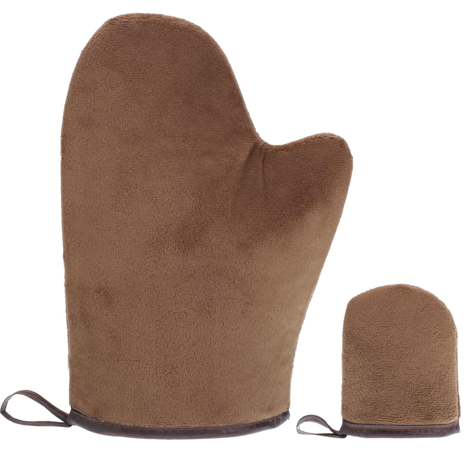 2 Piezas Guante Autobronceador Corporal, Doble Cara Manopla Autobronceador Mitt para Crema Autobronceadora Cuerpo y Acelerador Potenciador Bronceado (Marrón)