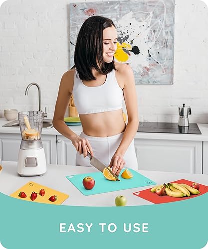 Miniatura 4 de July Home Tabla de cortar alternativa para cocina, juego de 3 tablas de cortar de plástico flexible extragruesas, antideslizantes, sin BPA, fáciles