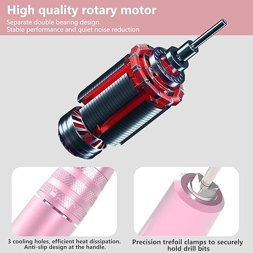 Miniatura 4 de Foxzone Taladro eléctrico de uñas  35000 rpm ajustable para uñas profesionales potentes y silenciosos, con pantalla visible para uñas de gel