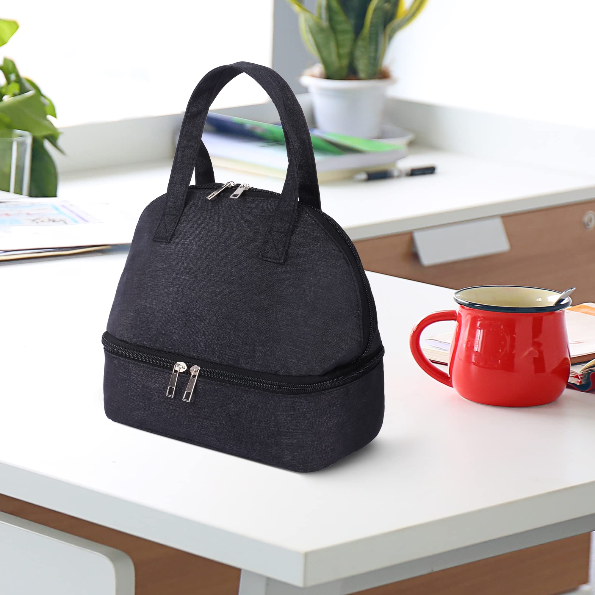 Autrucker Borse isolate a doppio scomparto per il pranzo da donna, borsa termica per uomo, leggera e portatile per il pranzo per scuola, picnic, campeggio, viaggi (rosa