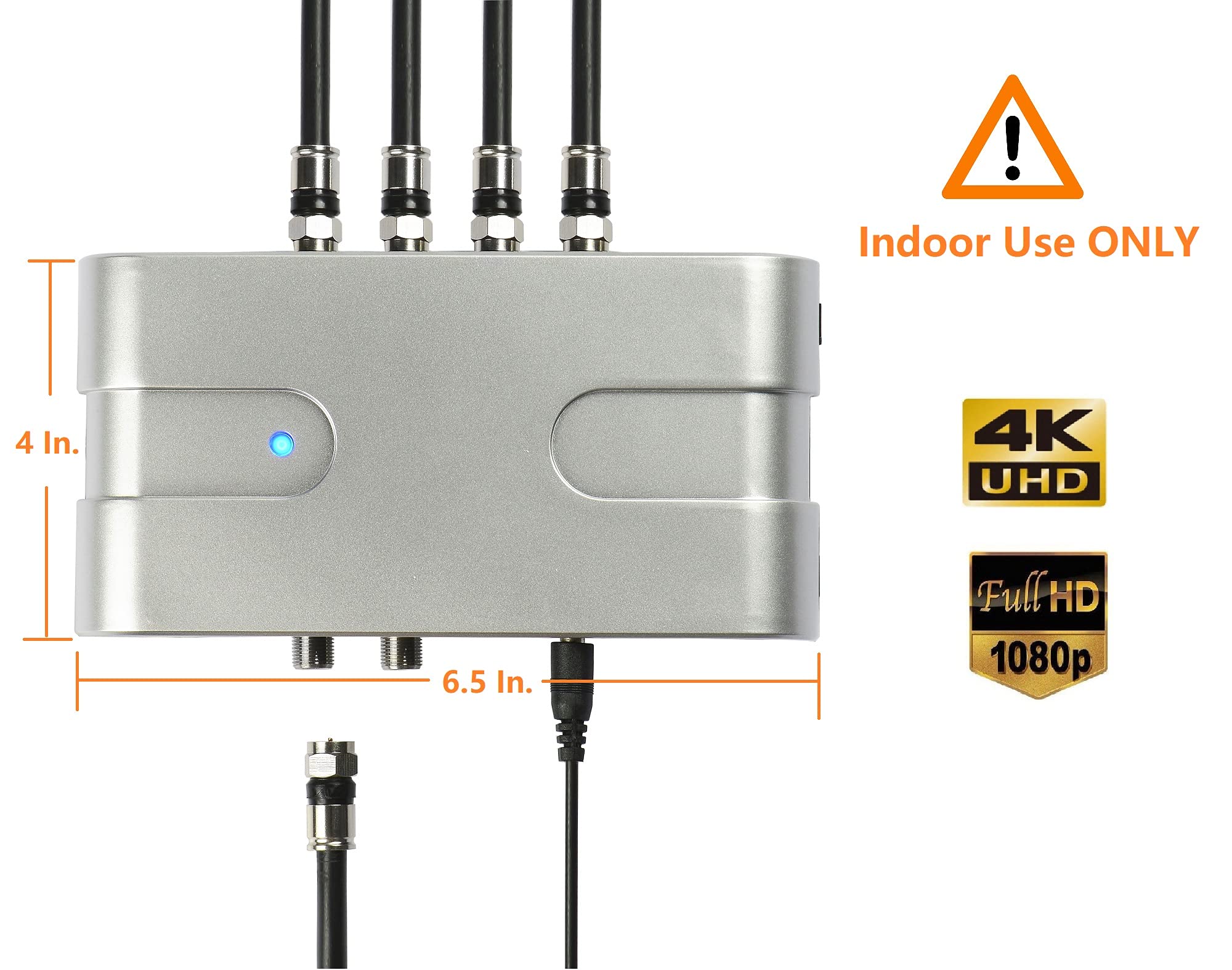 Amplificatore con splitter a 4 vie Clear Up/Amplifica segnali Pixial a bassa resistenza fino a 4 TV, compatibile con la maggior parte delle antenna passiva e TV