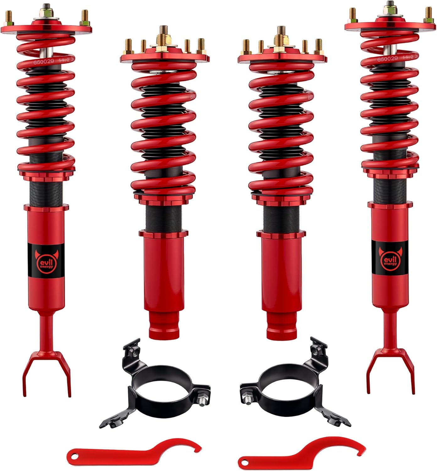 EVIL ENERGY Coilovers Compatible for Honda Prelude 1992-2001, Height Adjustable Lowering Kit, Twin-Tube Coilover Suspension Kit for Comfortable Ride, Red