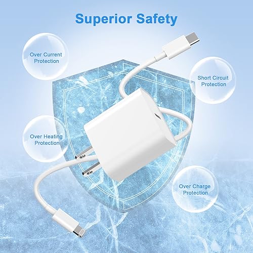 Miniatura 5 de Cargador de iPhone de carga rápida, paquete de 4 unidades PD 20 W USB C bloque de cargador de pared con 6 pies tipo C a Lightning de carga rápida