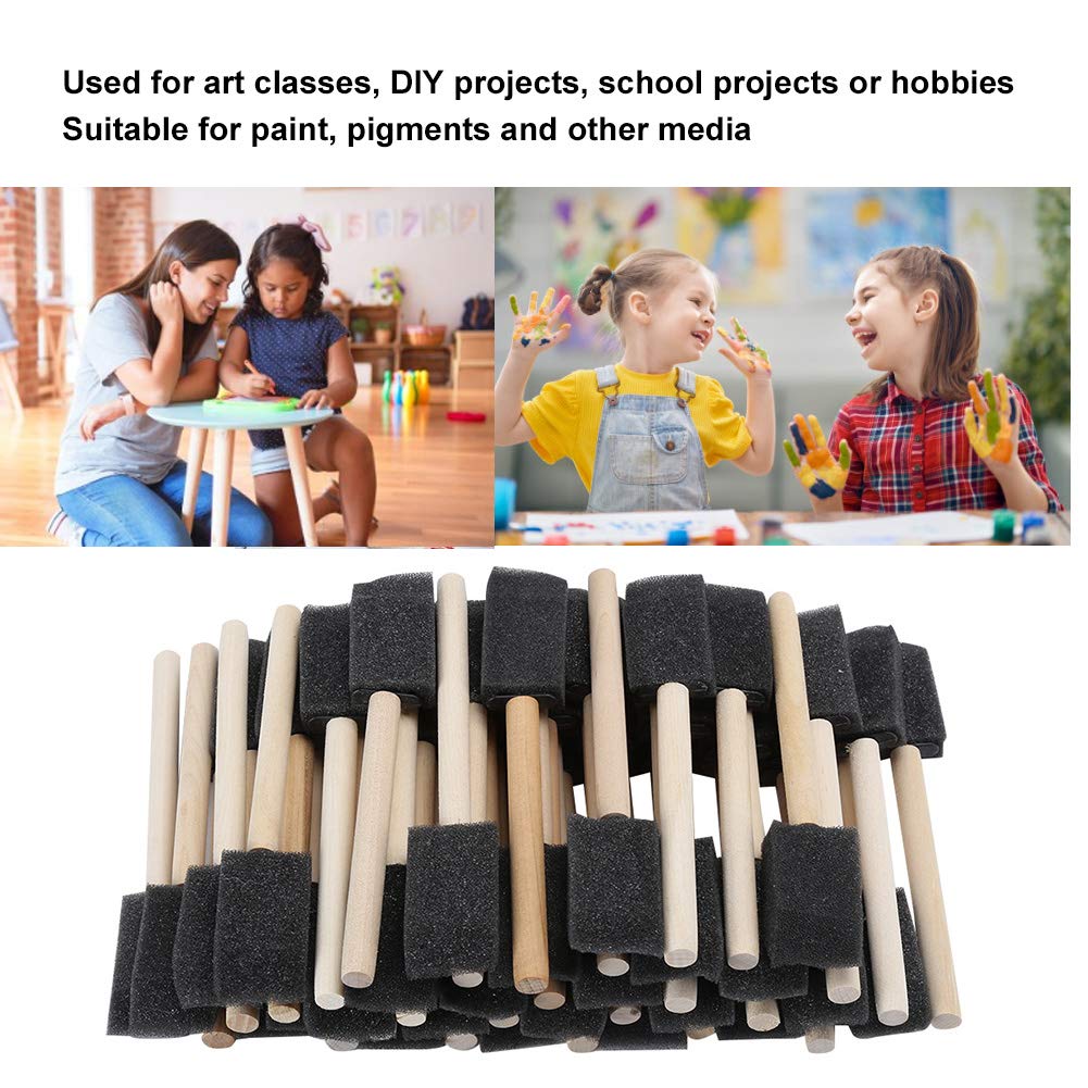 50Pcs Foam Paint Brushes, Wood Handle Sponge Brushes Reusable Children Drawing Lightweight Black Paint Brush Set for Painting, Staining, Varnishes, and DIY Craft Projects