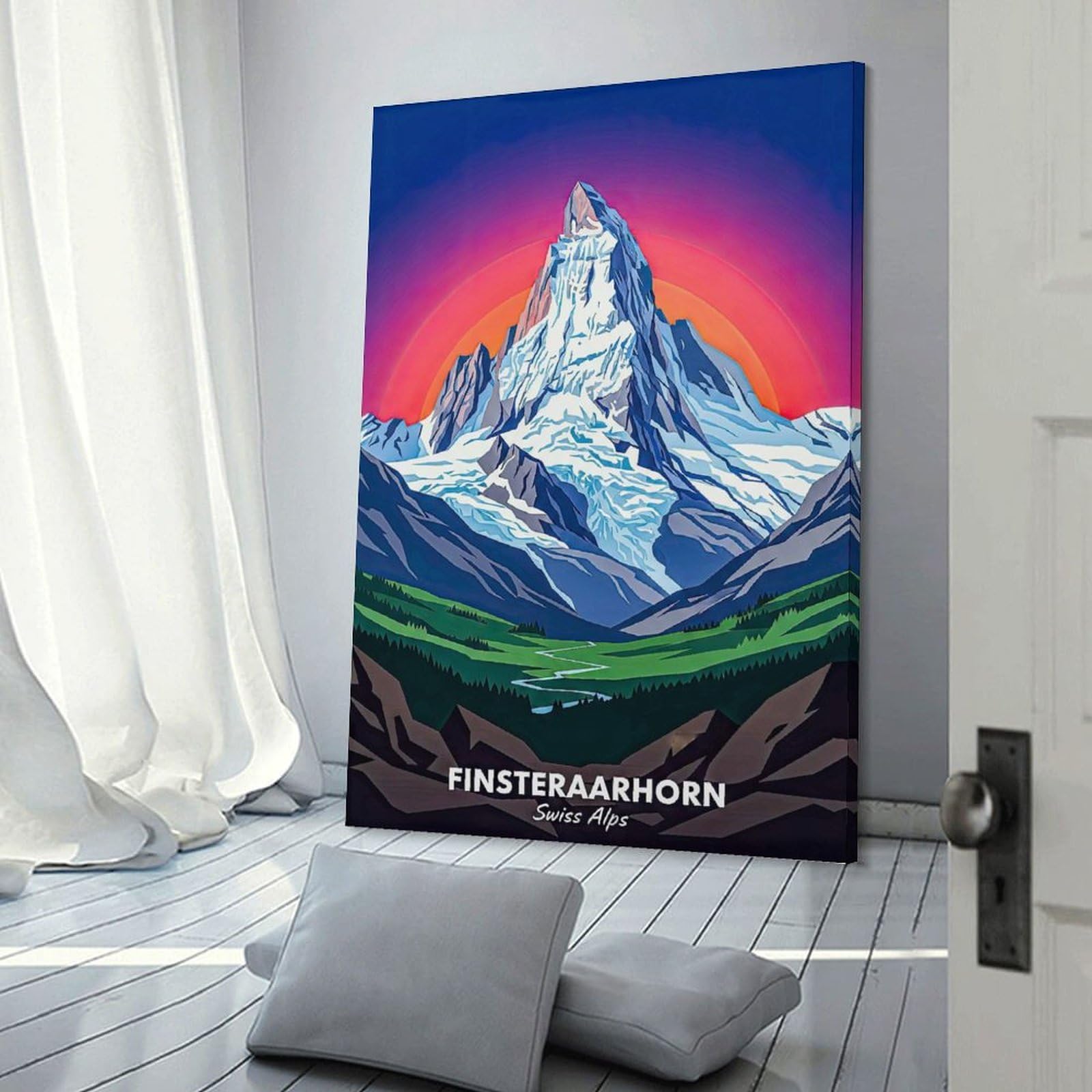 Junmoney FinsterAarhorn Swiss Alps Canvas Art Print, 24x36inch(60x90cm), for Hallway, Bedroom Or Modern Interiors, A Wall Art Gift for Fresh Interiors