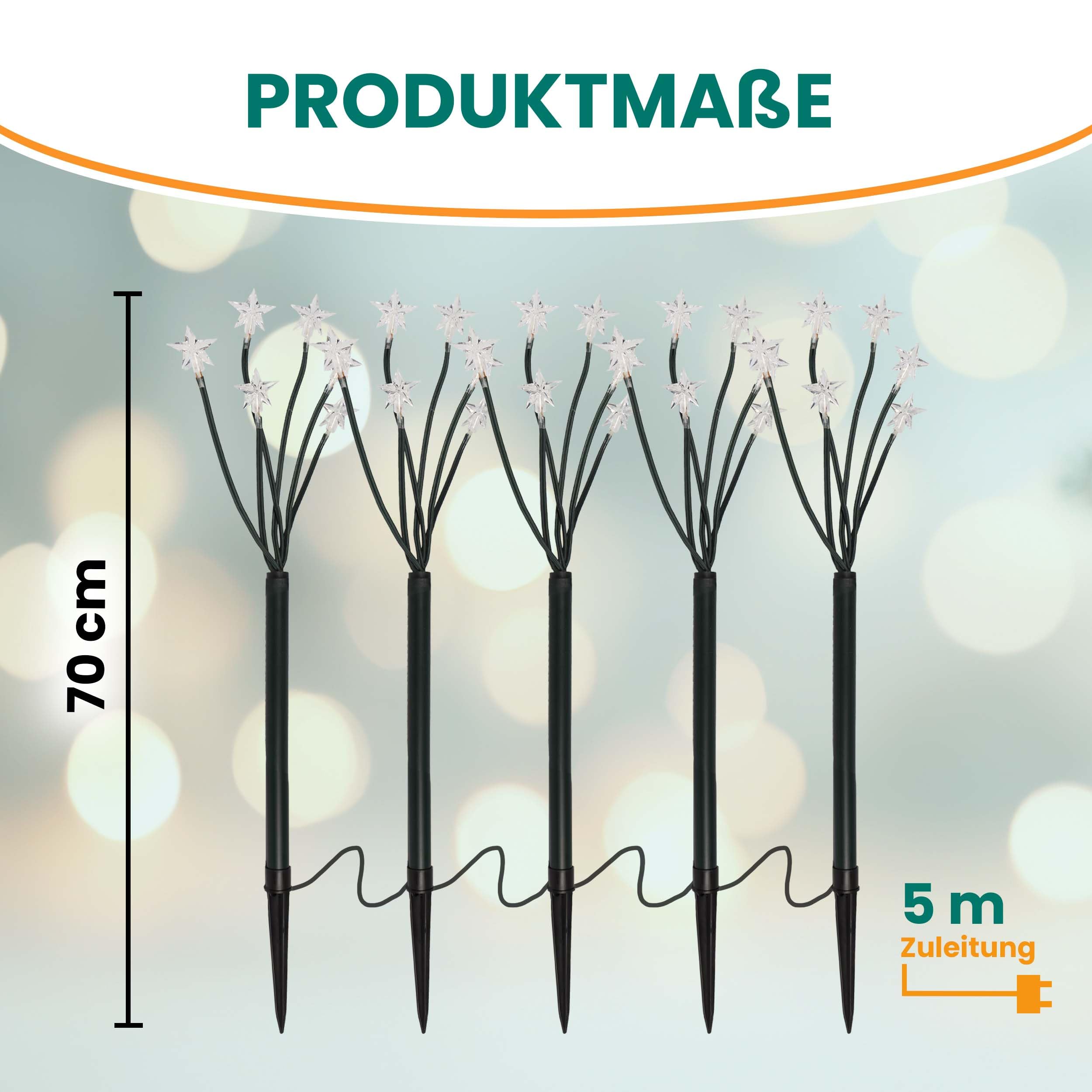 Gartenpirat LED Gartenstecker 5er Set warmweiß leuchtende Sternenstäbe mit Erdspieß Timer-Funktion Außen & Innen Deko Licht für Garten Balkon & Terrasse
