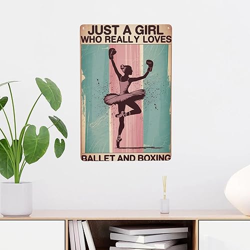 Miniatura 2 de Letrero de lata de baile y lucha de 8 x 12 pulgadas, arte de pared de metal vanguardista para gimnasio, estudio y decoración de habitación feminista