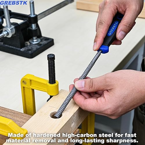 Miniatura 3 de GREBSTK Juego de limas de madera de 12 pulgadas con agarre de goma, raspador de corte de madera, juego de 3 piezas, redondo, medio redondo, raspa