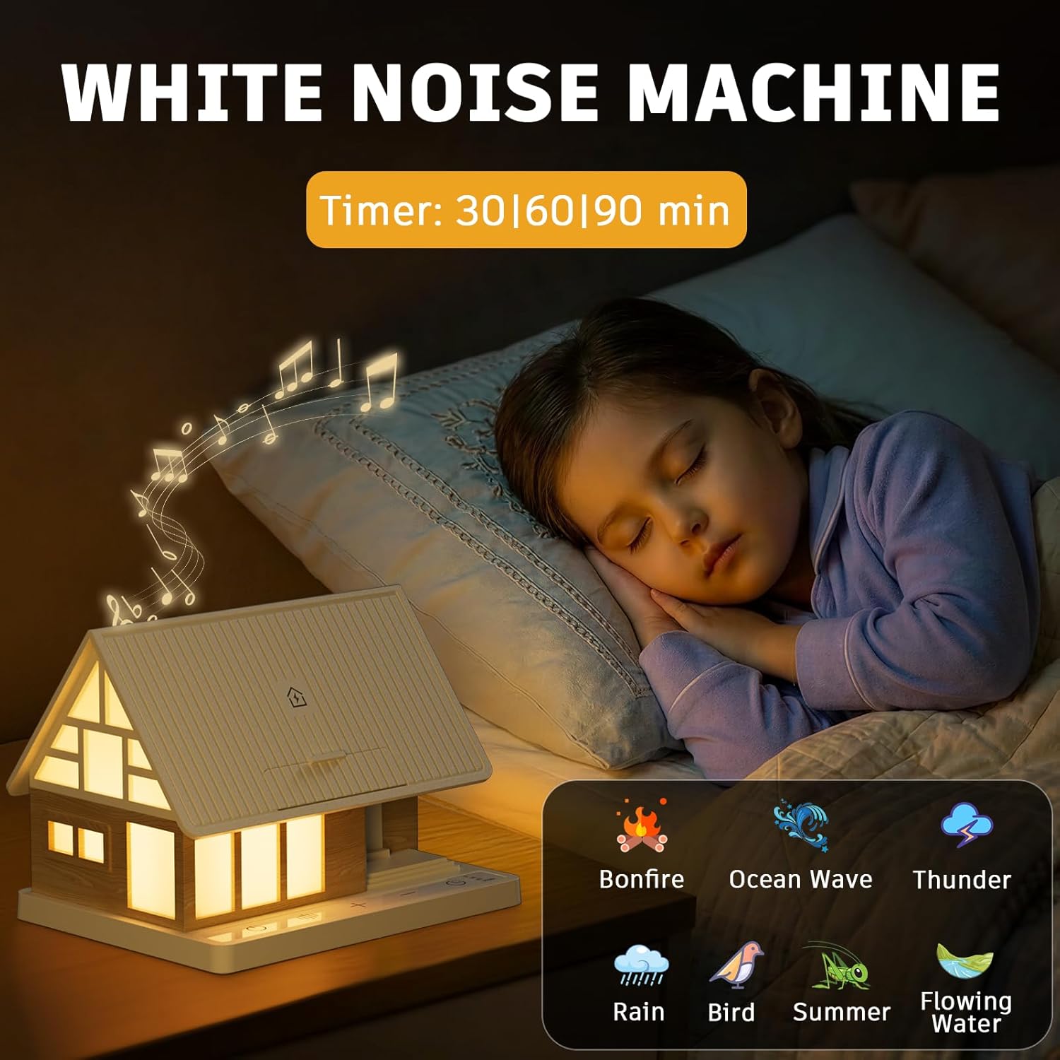 Bedside Lamp with Wireless Charging Station, White Noise Sound Machine 7 Sleep Aid with 30/60/90min Timer, 3-Level Brightness Touch Lamp Night Light for Nightstand, Bedroom, Gift for Kids, Mom