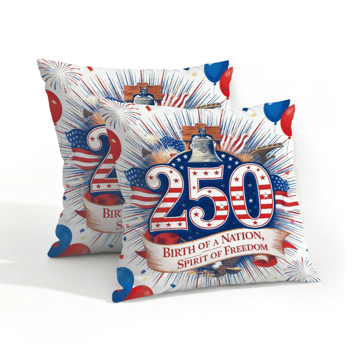 Outdoor Pillow Covers Waterproof Pillowcases 18x18in Set of 2 American 250th Celebrations Decorative Throw Cushion Case for Couch Sofa Garden Patio Furniture