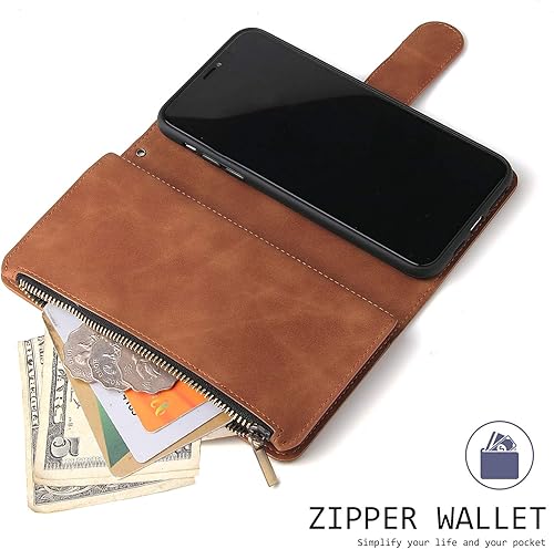 Miniatura 4 de UEEBAI Funda de cartera para iPhone 11, Cartera de cuero PU Cierre magnético Bolso con cremallera Cubierta de bolsillo Ranuras para tarjetas con