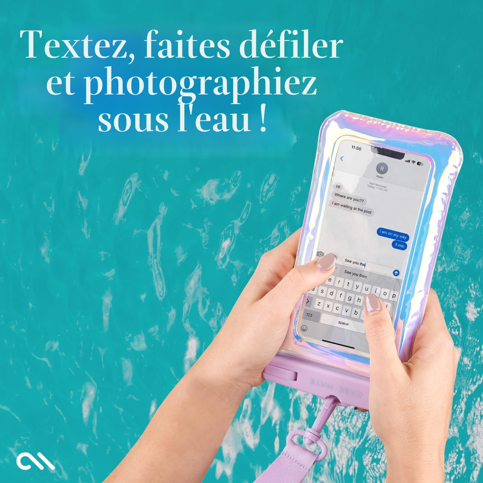 Case-Mate - Pochette étanche flottante IP68 [compatible avec écran tactile] [s'adapte aux téléphones jusqu'à 6,7 pouces] – avec cordon pour iPhone 15 Pro Max/14 Pro Max/13 Pro Max/12/S23 Ultra – Bulle