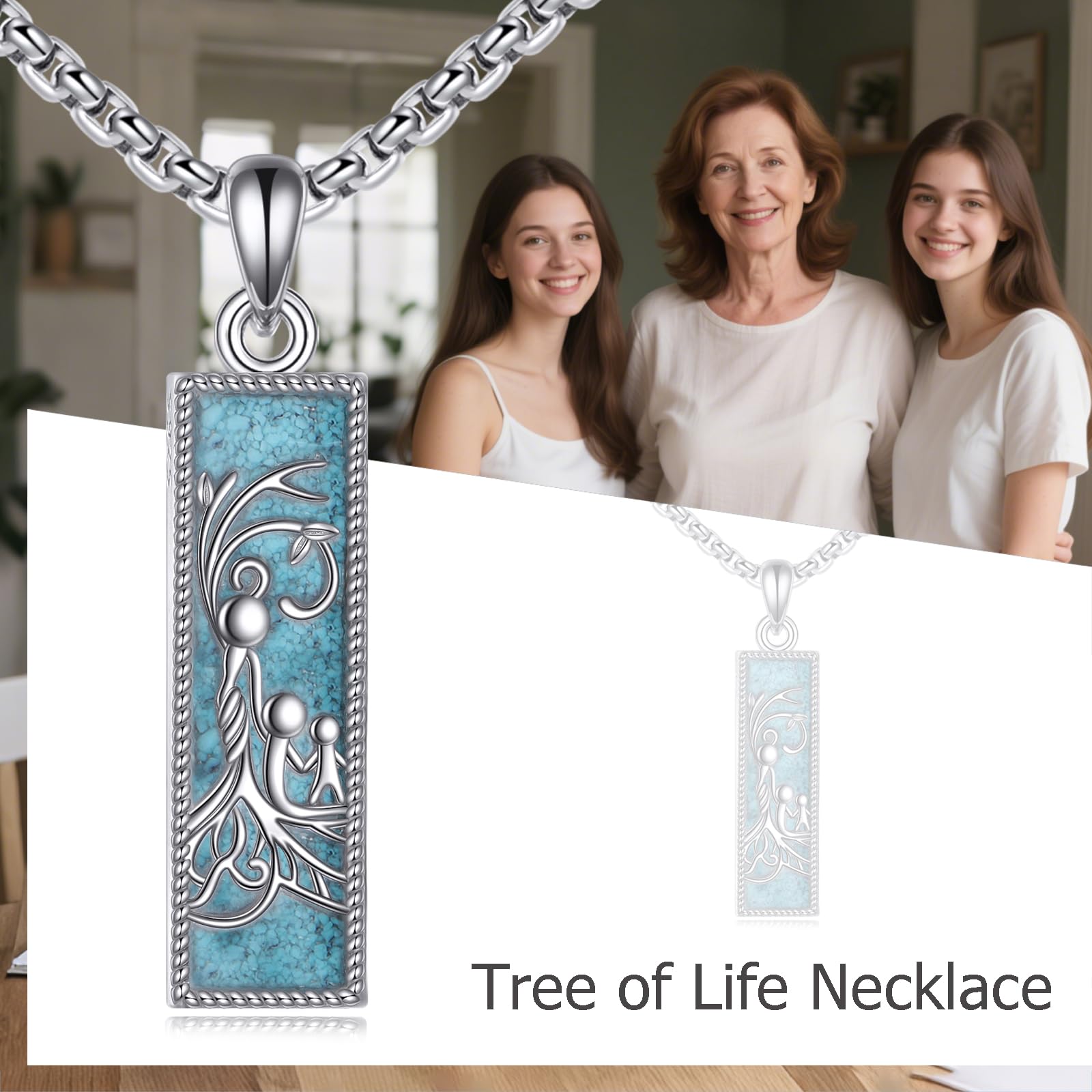 ONEFINITY Baum Des Lebens Halskette 925 Sterling Silber Türkis Bar Anhänger Mutter Baum Anhänger Muttertag Schmuck Geschenke Für Frauen Männer