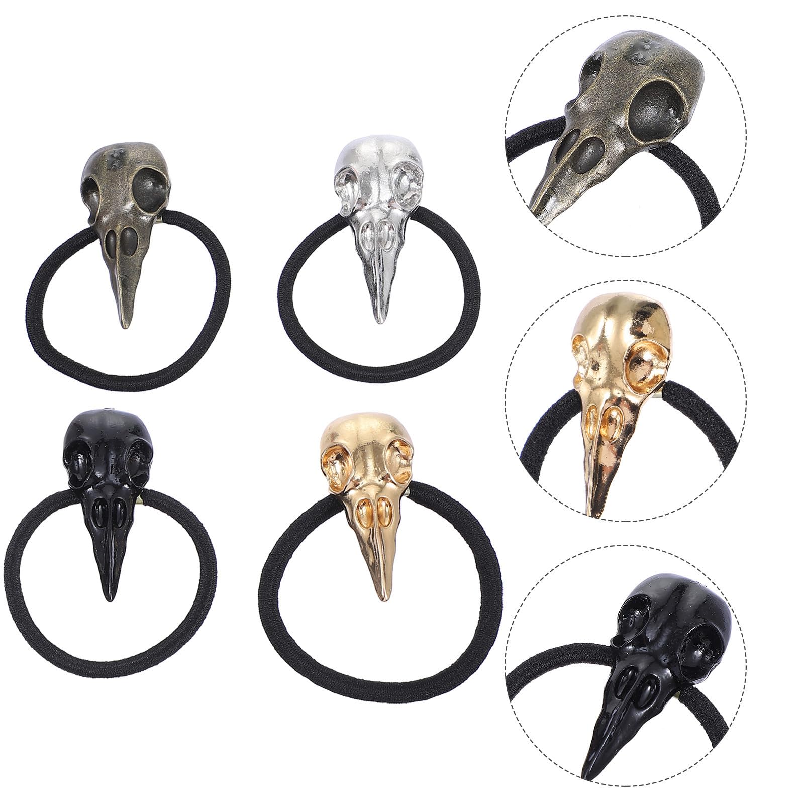 SOLUSTRE 28 Piezas Banda Elástica Cabello de Halloween Diseño de Calavera de Cuervo en Aleación y Goma, Adecuado para Mujeres y Niñas en Ceremonias y Cumpleaños