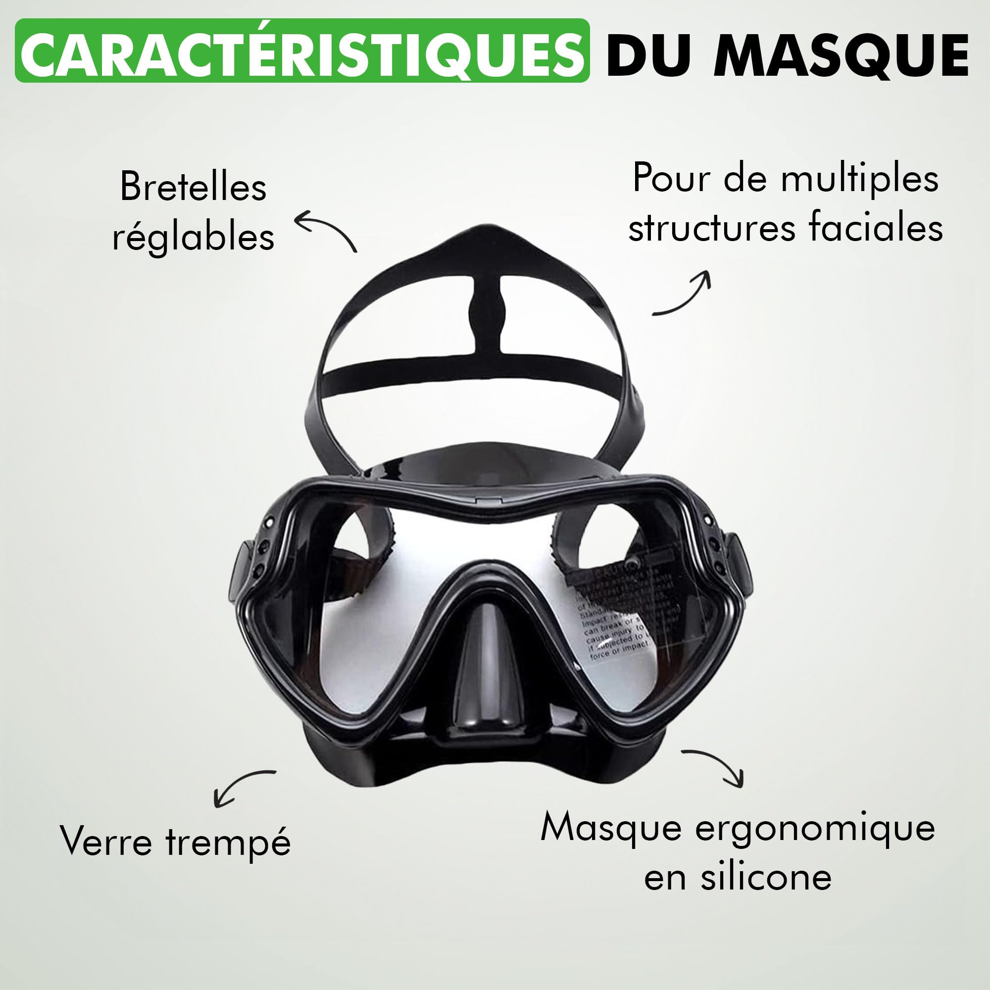 Image secondaire de Kit de Plongée TravelHawk Noir avec Masque et Tuba Anti-Buée