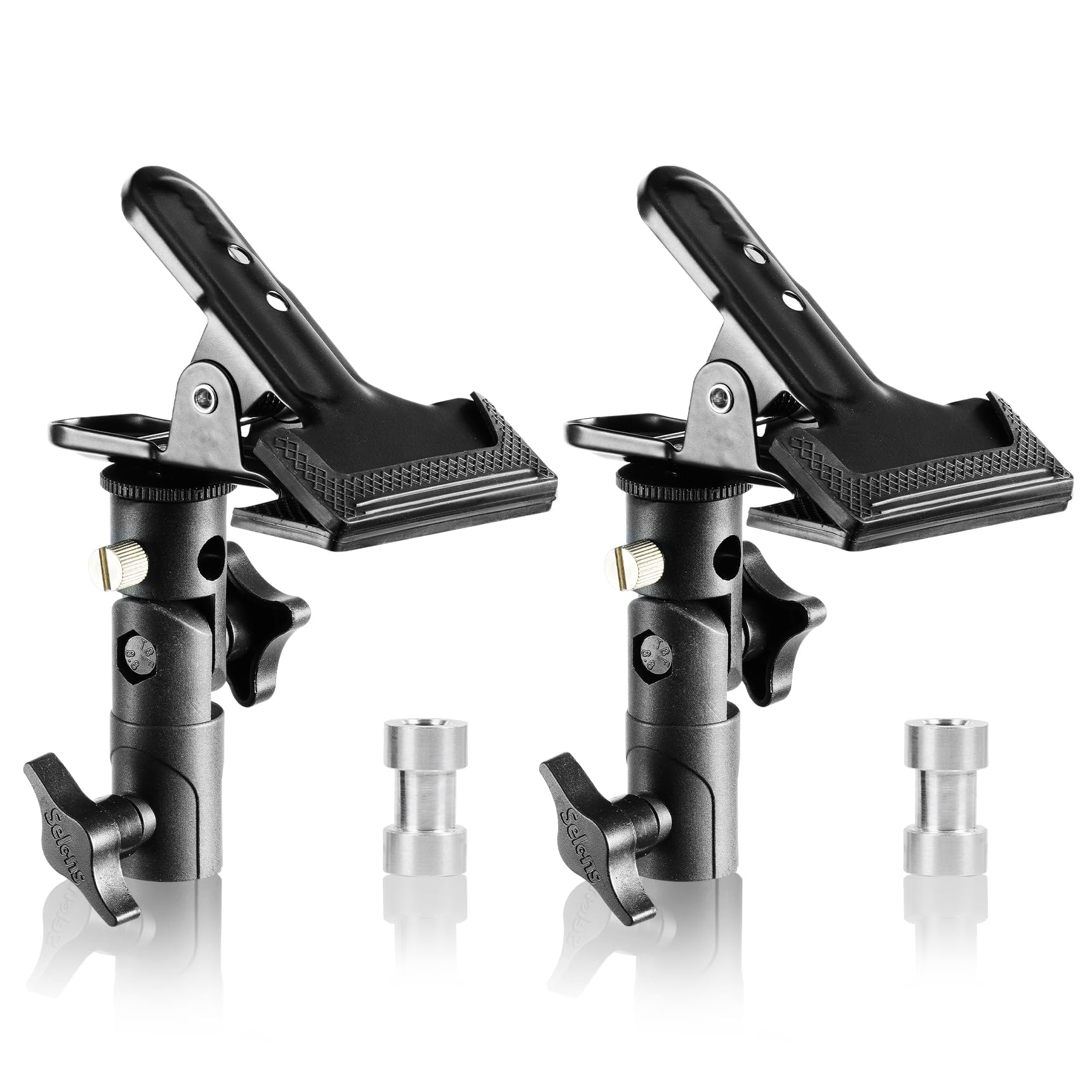 Selens 2 Packs Photography Reflector Clamp Holder Speedlite Hot Shoe Bracket with 1/4"" & 3/8"" Screw Mount with Photo Studio Light Stand, Lighting