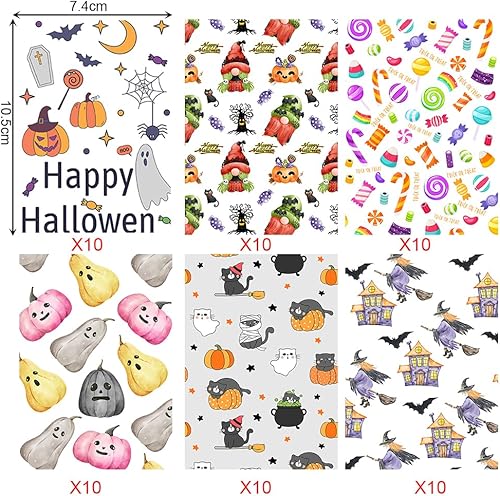 Miniatura 2 de 60 piezas de papel de liberación de pintura de diamante, tema de Halloween, papel de liberación de un solo lado, diseño de calabaza, bruja y gato,