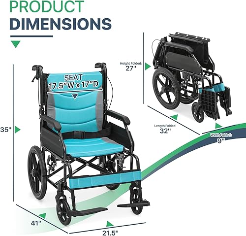 Miniatura 2 de Magshion Silla de ruedas de transporte plegable para adultos de 250 libras, silla de transporte ligera para personas mayores, silla de ruedas