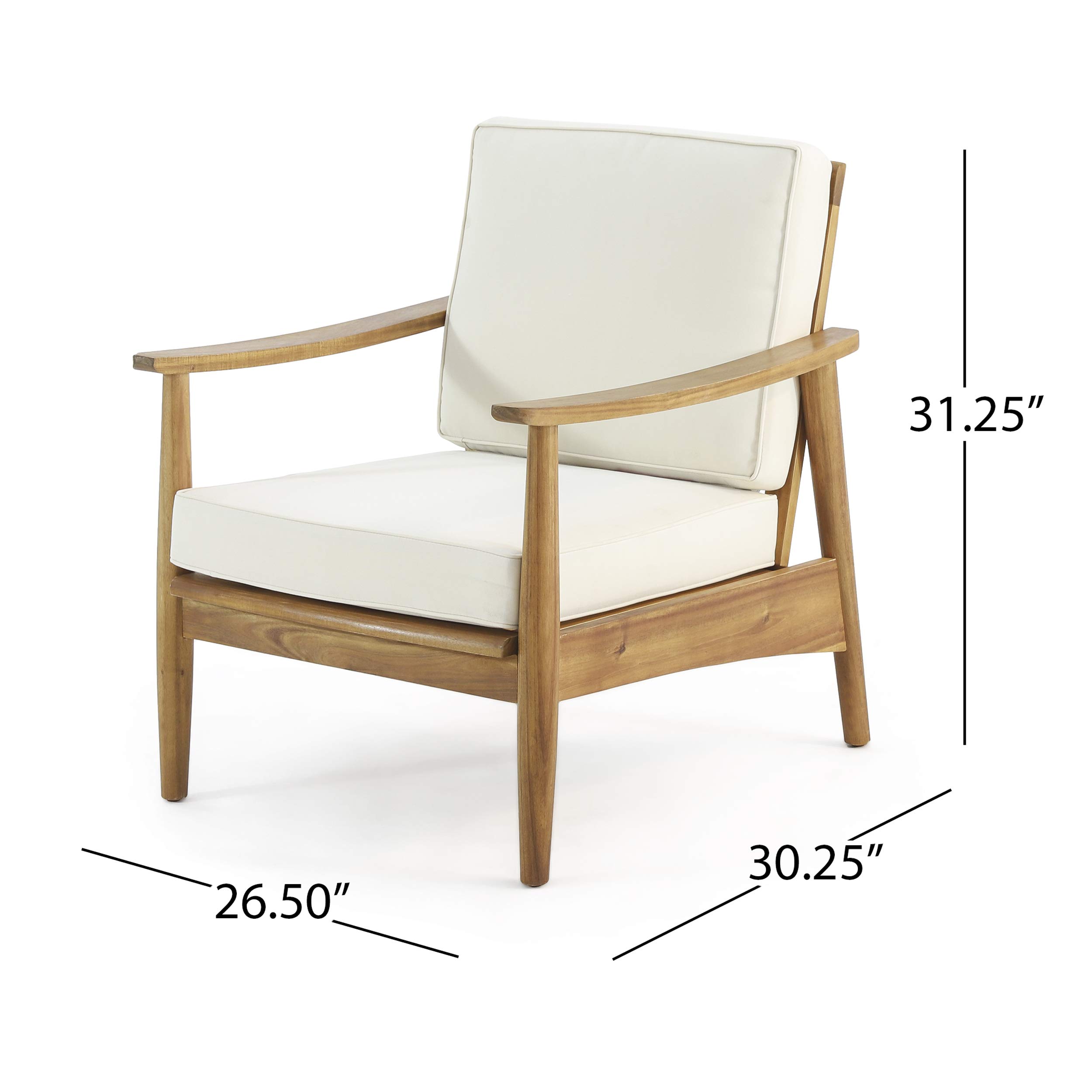 Felix - Silla de club de madera de acacia para exteriores (juego de 2), acabado de teca, beige 7