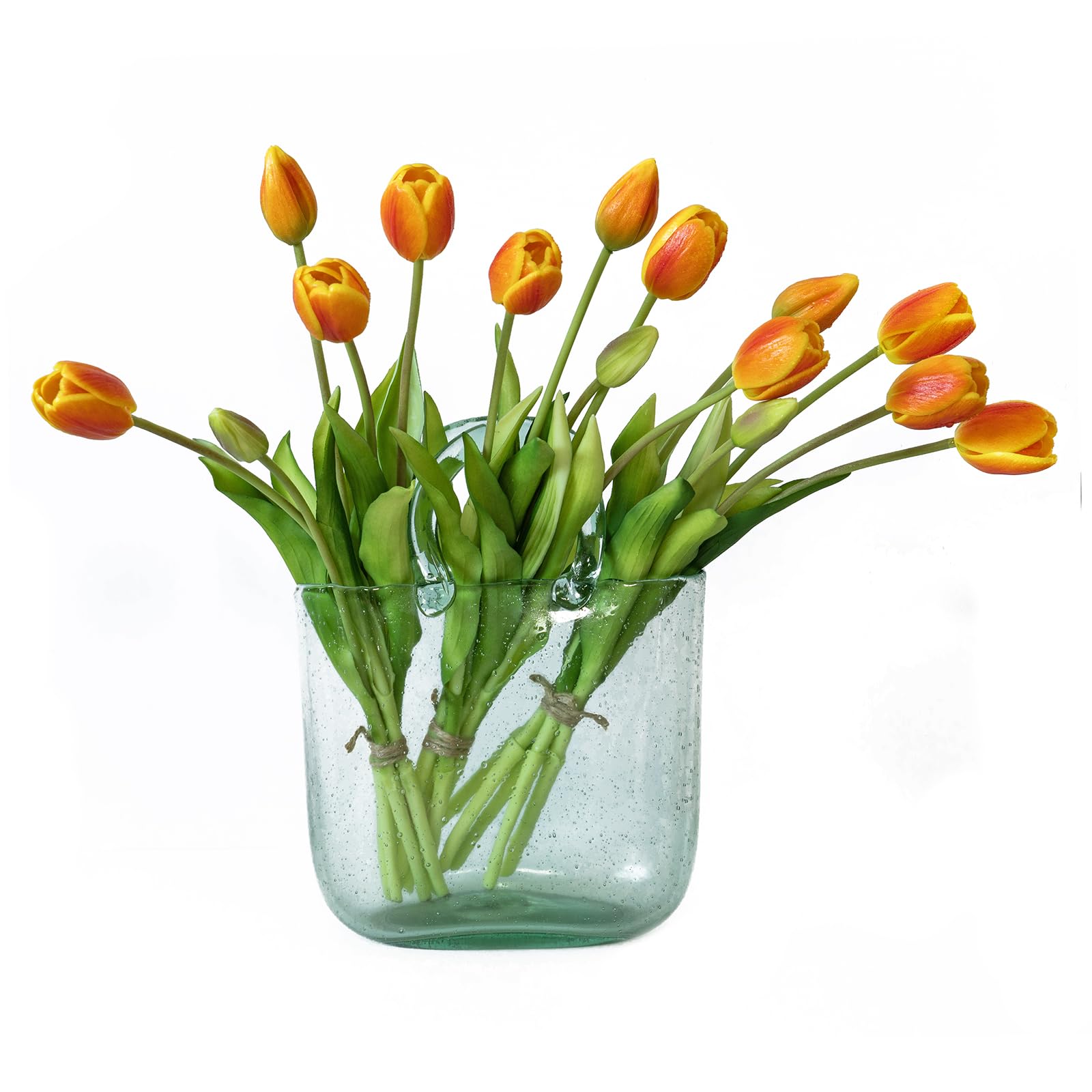 DUYONE 15pcs Artificial Tulips Flowers, Real Touch Latex Bouquet, Fake Tulips for Office Wedding Party Home Kitchen Garden Decoration-B Orange