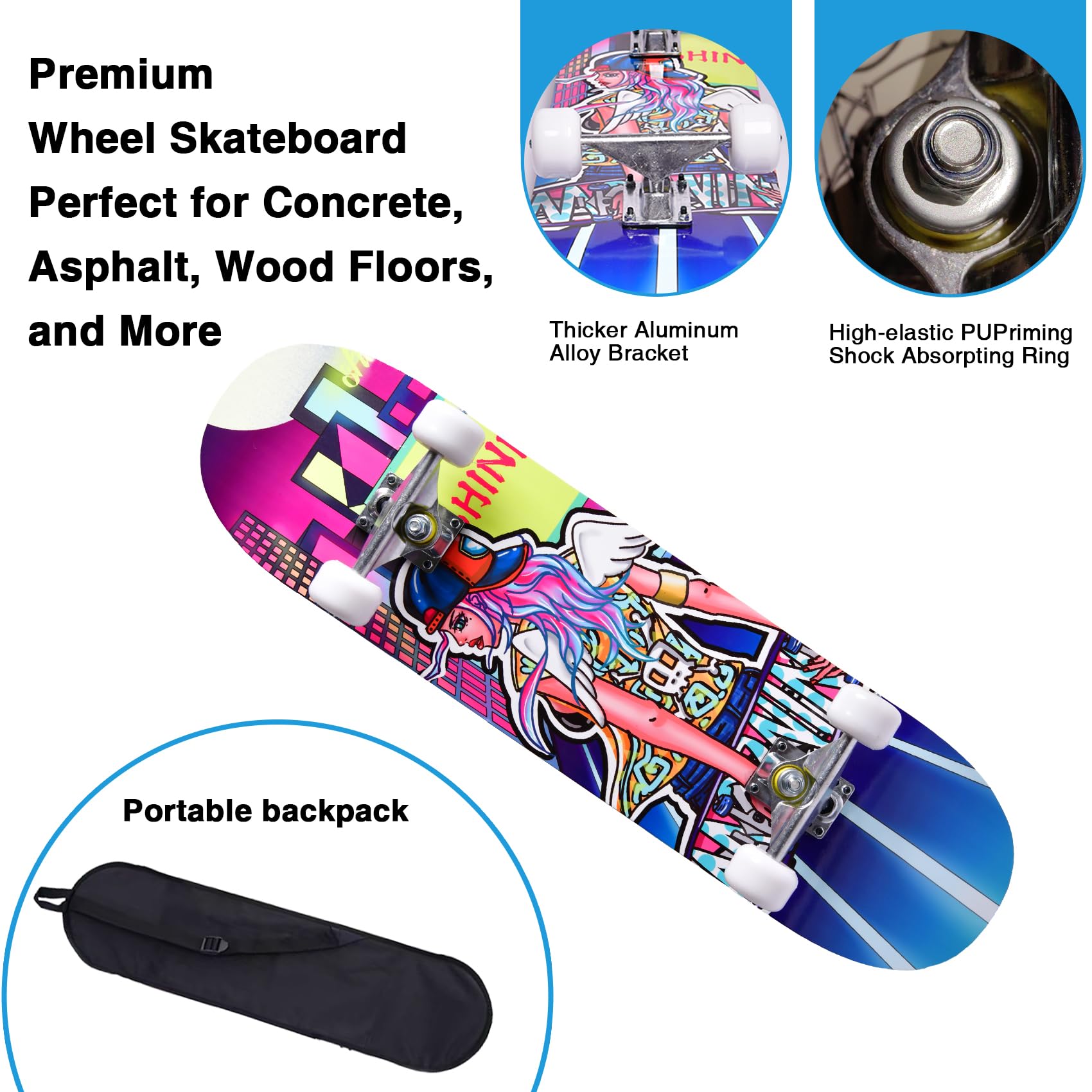 Patinetas para Principiantes, niños, niñas y Adultos, 31 x 8 Pulgadas, Arce de 7 Capas, cóncavo de Doble Patada, Fascinante, sólido y Duradero