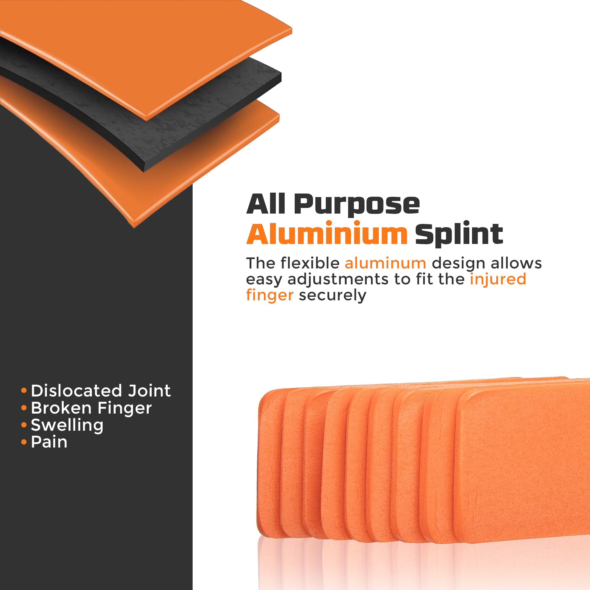 Primacare IS-5202 (Pack of 10) Padded Aluminum Finger Splints, Finger Brace for Pain Relief Sport Injuries, Basketball, Finger Buddy Wraps for Broken, Swollen Fingers or Dislocated Joint, 2", Orange