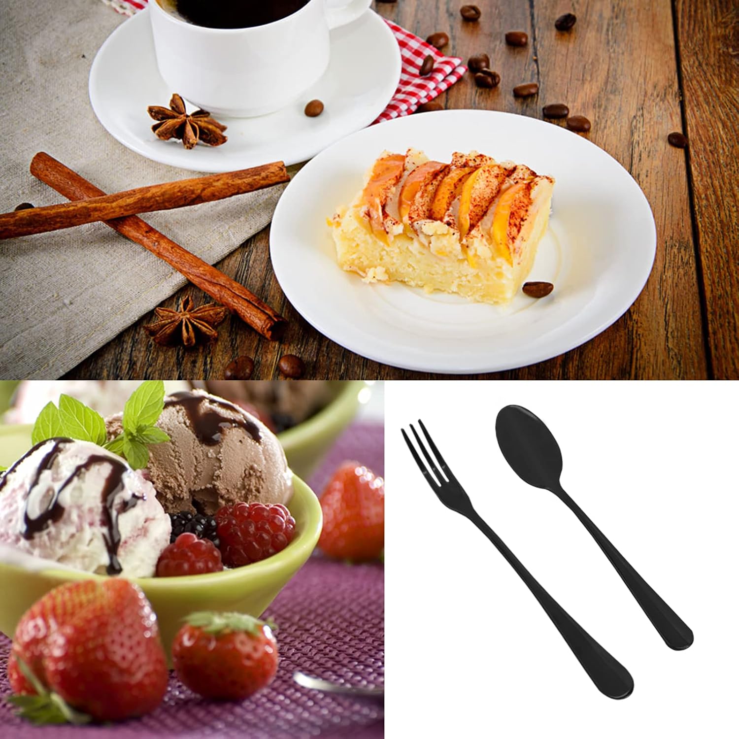 16 Pieces Black Demitasse Espresso Spoon (4 inch) and Stainless Steel Forks (4.8 inch), DaKuan Mini Coffee Spoons & Cake Forks for Dessert, Tea, Appetizer