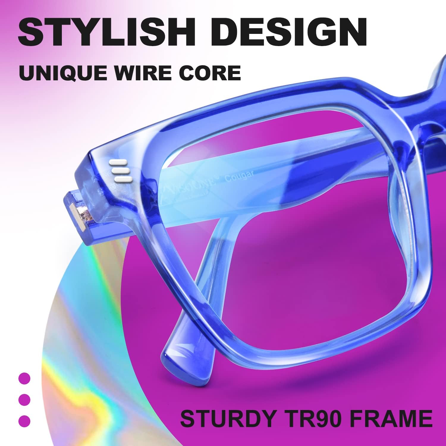VISOONE Rectangle TR90 Blue Light Blocking Glasses Computer Eyewear with Preppy Look for Women and Men Cougar - Image 5