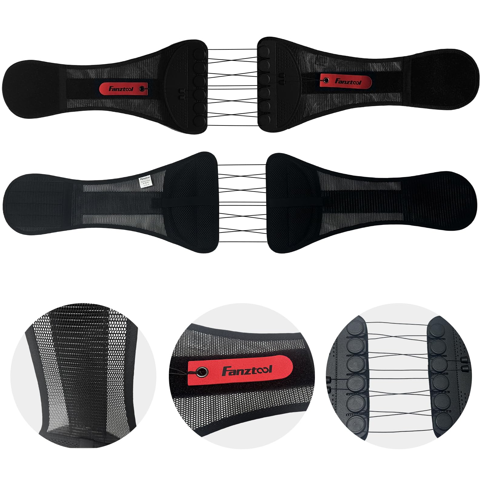 FANZTOOL Rückenstützgürtel mit Bidirektionalem Riemensystem, Atmungsaktive Lendenwirbelstütze, ergonomisch geformt, unisex, flexibel tragbar,für Rückenschmerzen, Ischias, Bandscheibenvorfall, Skoliose
