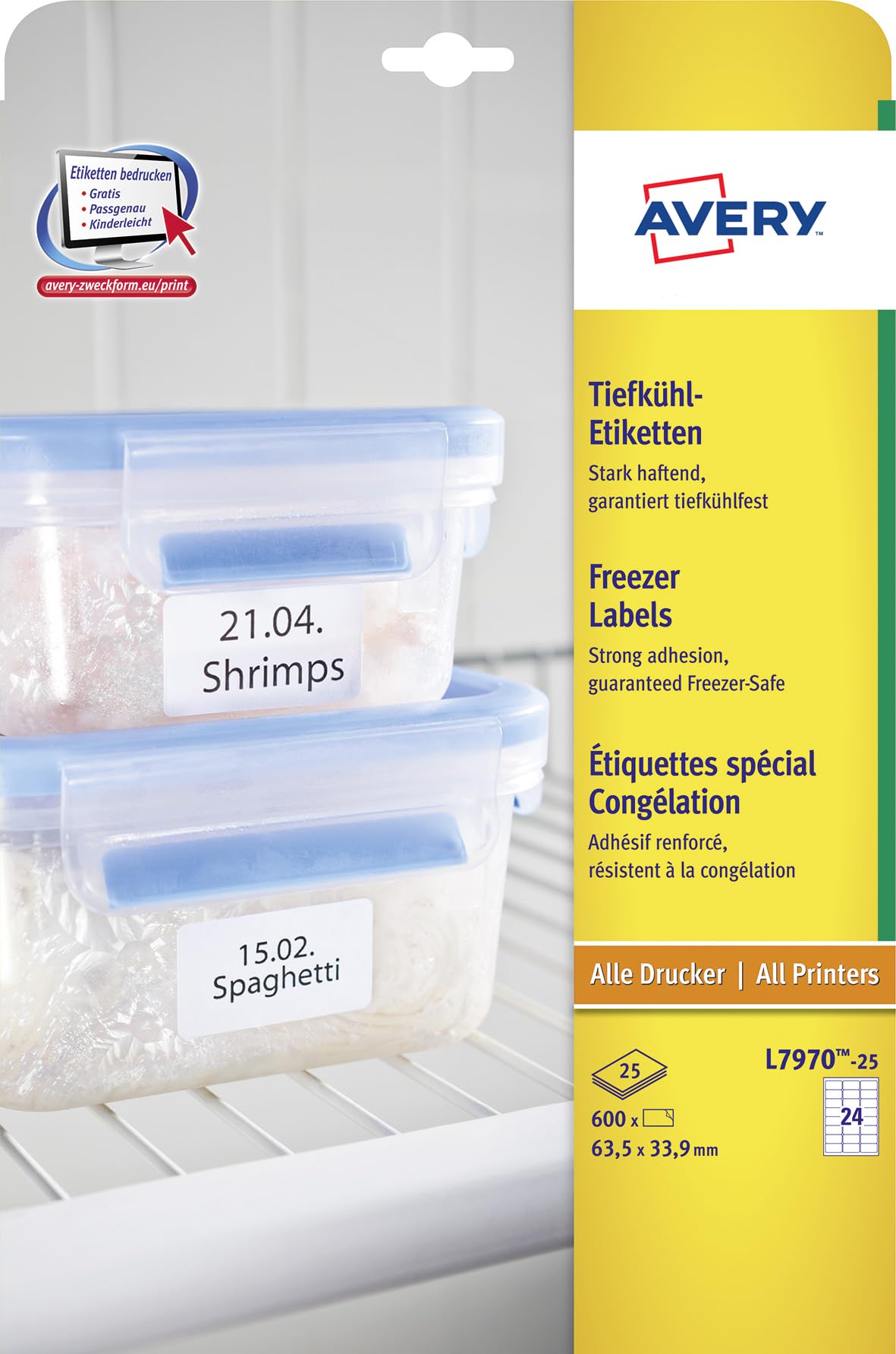 Avery Italia L7970-25 Etichette Freezer, Confezione 25