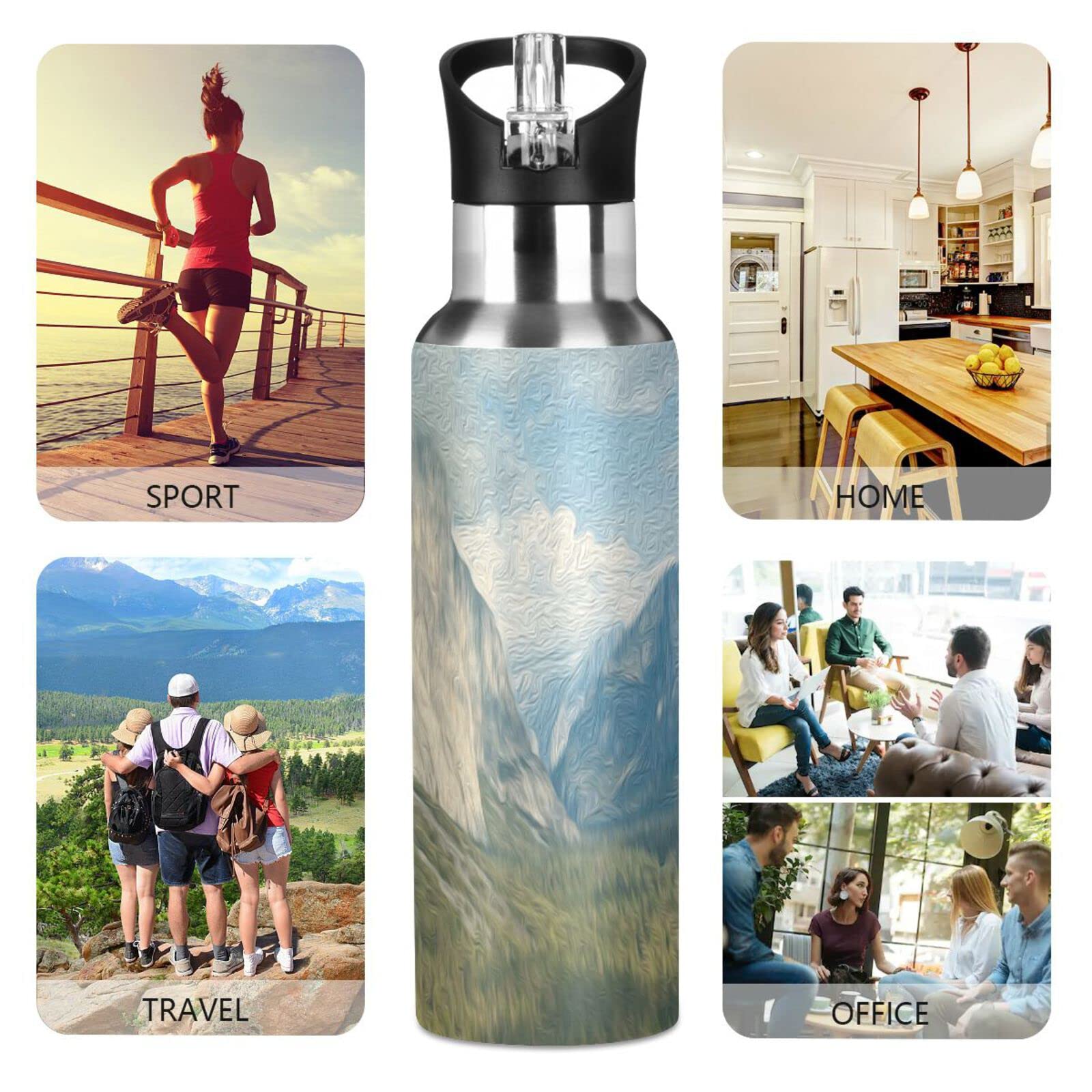 ATTX 22oz Stainless Steel Water Bottle With Straw - Insulated, BPA Free, Yosemite Design For Gym & Outdoors - View #6