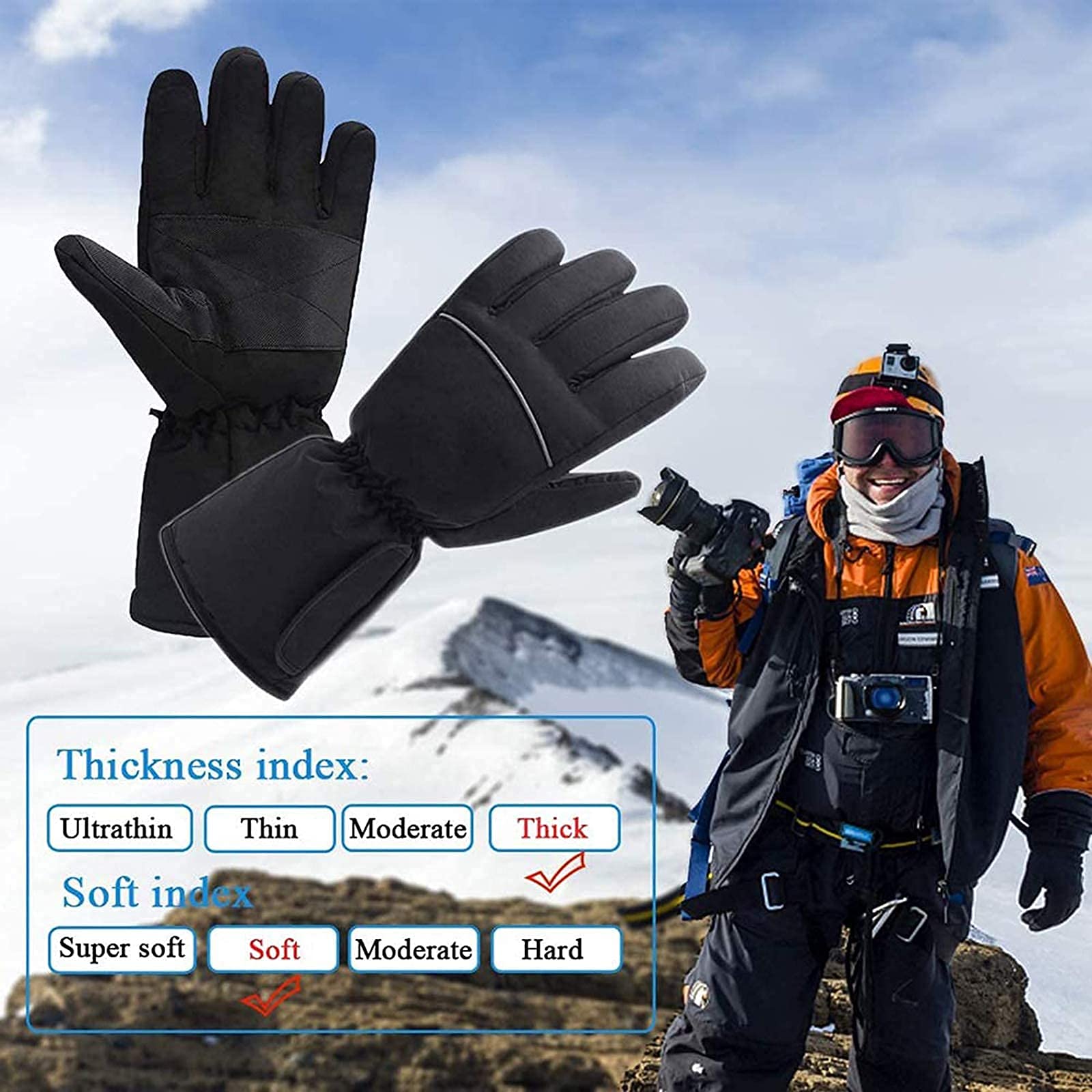 SBTXHJWCGLD Guantes térmicos Guantes térmicos eléctricos con Pilas Recargables Guantes térmicos con Pantalla táctil Calentadores de Manos de Invierno para Pesca, Motociclismo, Senderismo, cicl