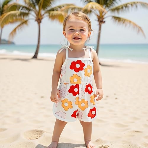 Miniatura 2 de WZTYYDS Ropa de verano para niña pequeña, mameluco floral, con correa de amarre, halter, overol de verano para bebé, 6M-3T