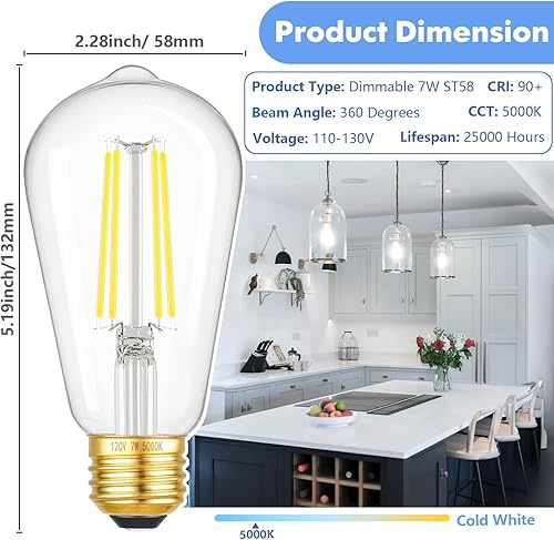 Miniatura 2 de Paquete de 6 bombillas LED regulables de 7 W, bombillas Edison equivalentes a 60 vatios, bombillas LED ultra brillantes de 900 lúmenes, luz blanca
