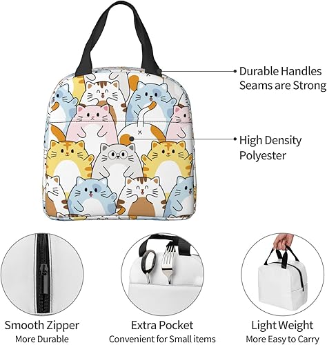 Miniatura 6 de Linda bolsa de almuerzo Kawaii para gatitos con aislamiento, lonchera reutilizable, impermeable, portátil, para mujeres, hombres, niñas y niños