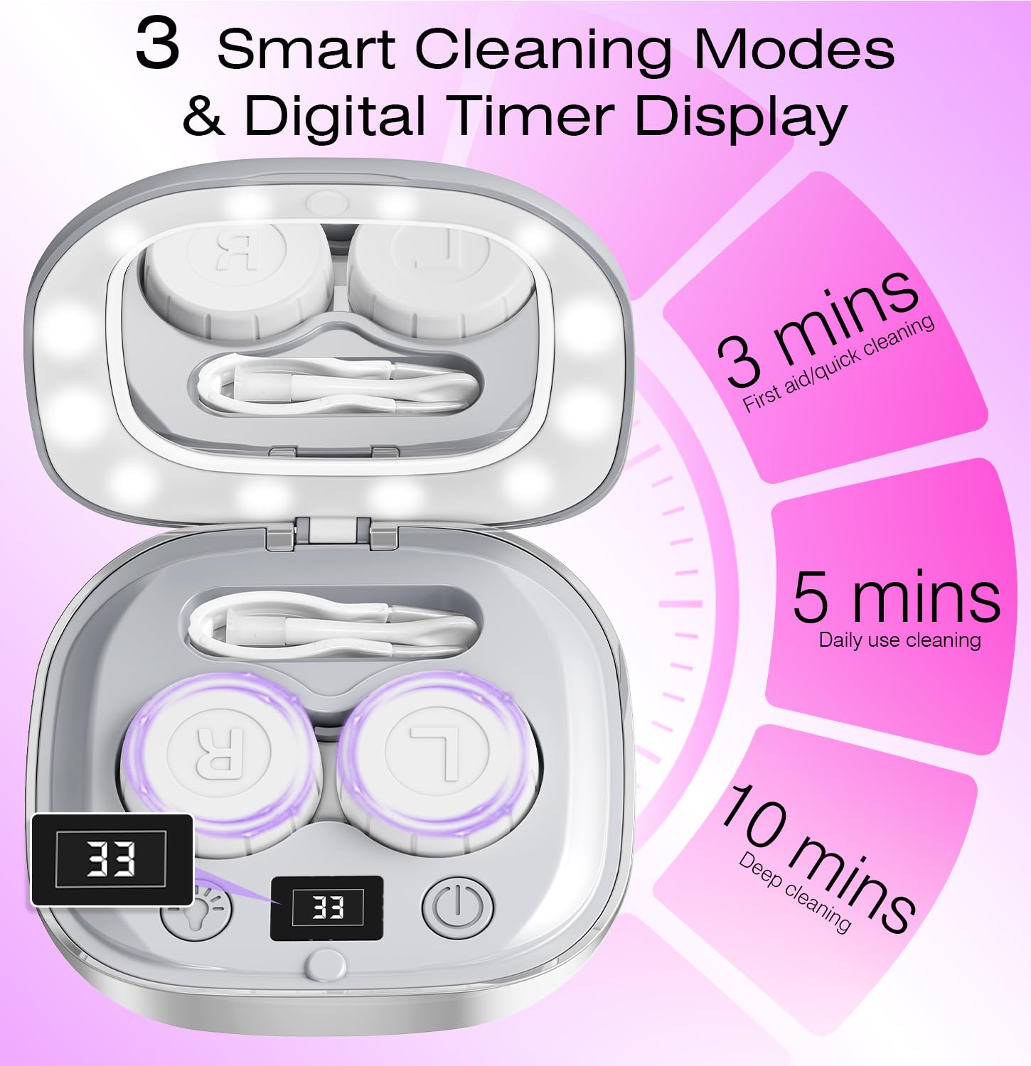 Ultrasonic Contact Lens Cleaner Machine Portable with 3 Smart Cleaning Modes, Ideal for Home and Travel — view 3