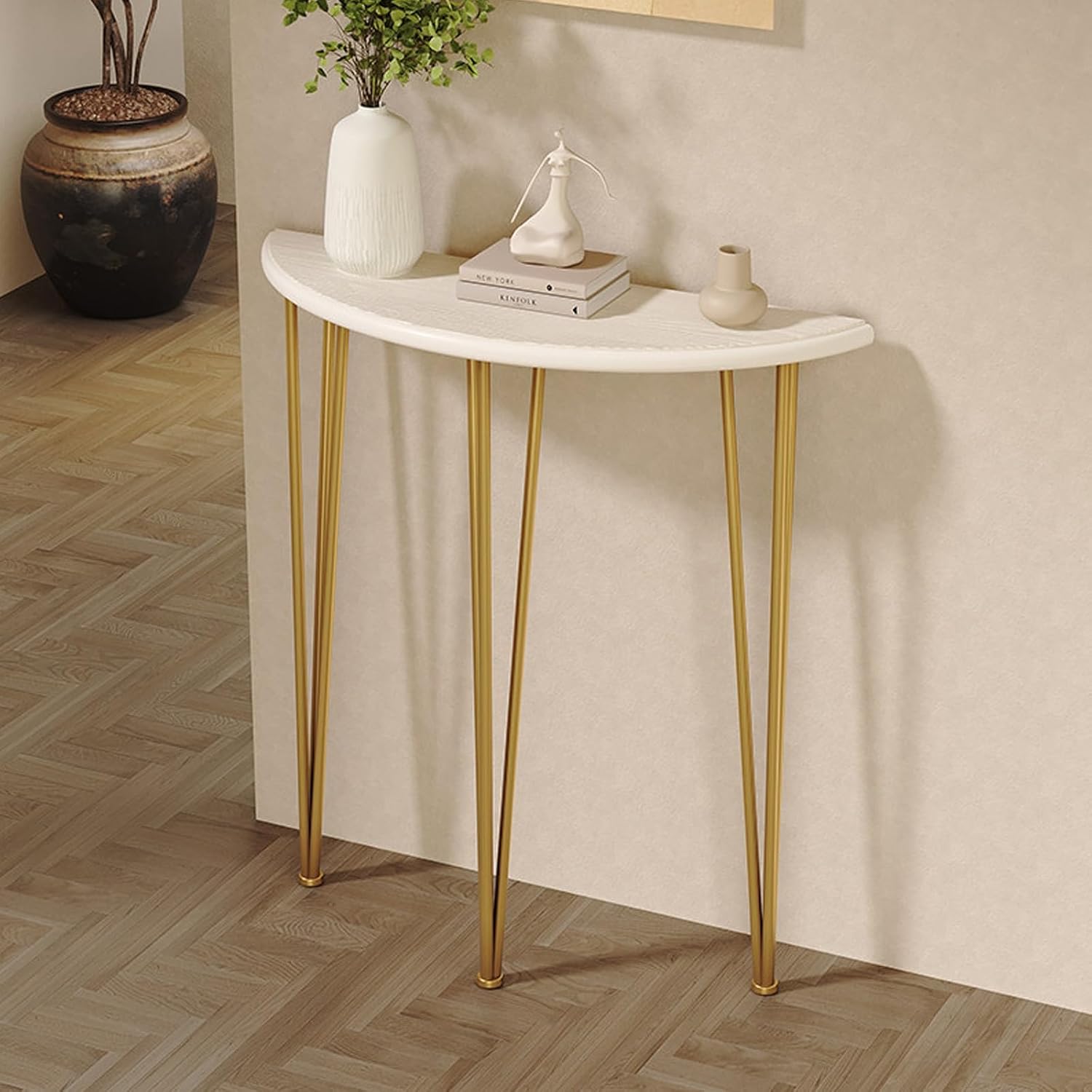 Modern Half Moon Console Table,Semi-Circular Decorative Narrow Sofa Table，for Living Room Hallway, Foyer, Entrance(Gold,80CM/31.4in)