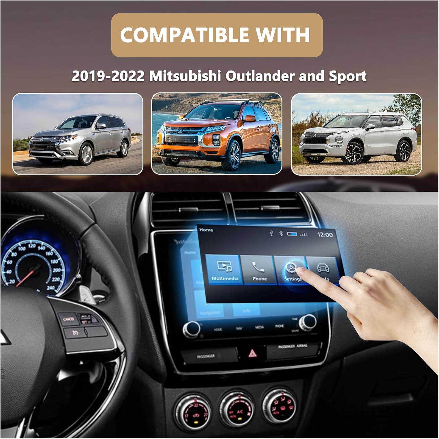 Fit Mitsubishi Outlander and Sport 8" Touch Screen with 2 Knobs - Touch Screen Glass Digitizer Radio Replacement Compatible with 2019 2020 2021 2022 Replaced OEM# 8740A040 8740A076 8740A103