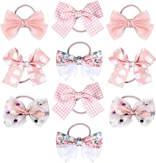 Mabor 10pcs Dog Hair Bows, Pink Bowknot Hair Bands for Small Dogs Cats Cute Pet Accessories Sakura Style Puppy Ponytail Rubber Bands