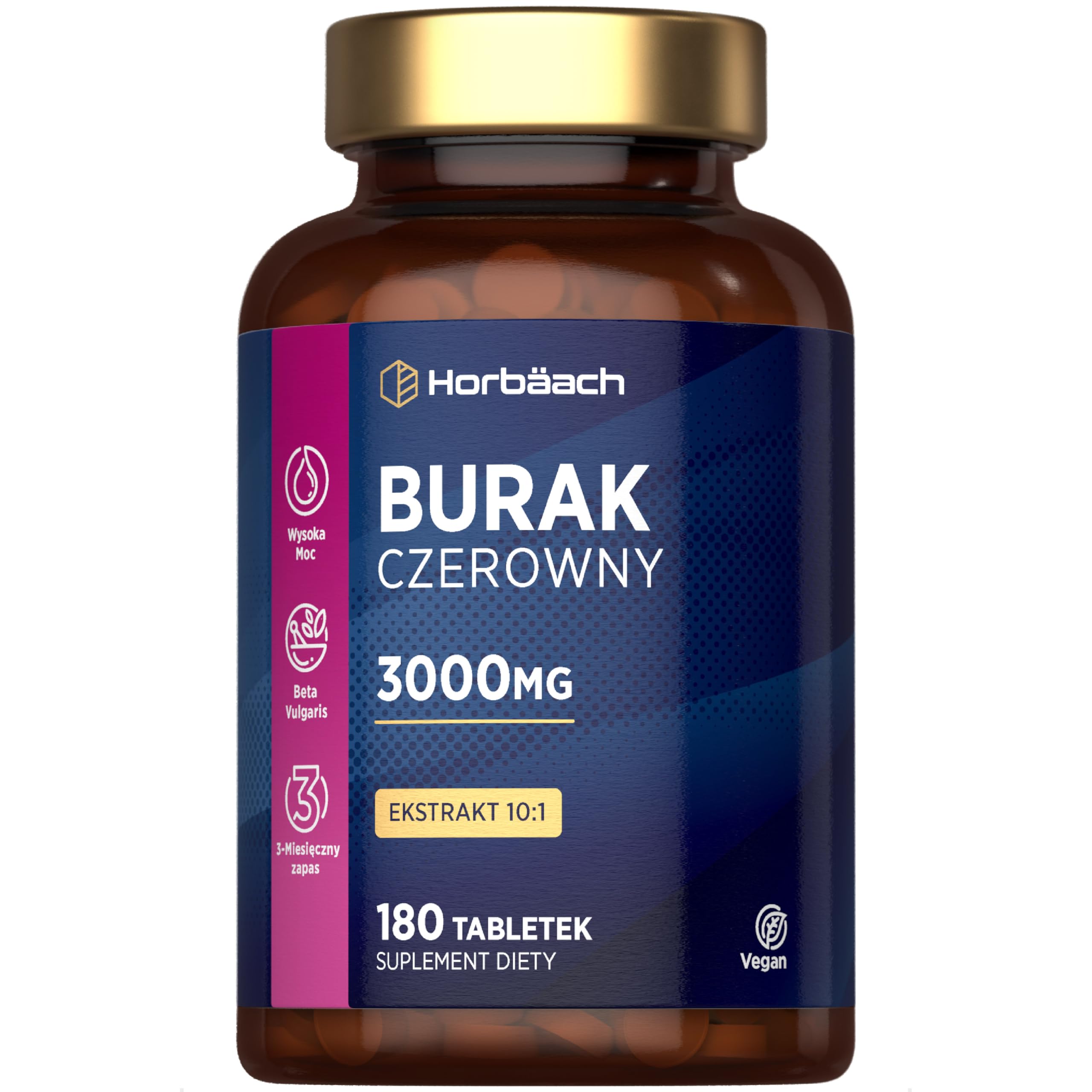 Burak Tabletki 3000mg | 10:1 Ekstrakt | Wysokiej Mocy Suplement z Buraka | 180 Tabletek Wegańskich (zapas na 3 miesiące) | Tlenek azotu | marki Horbaach
