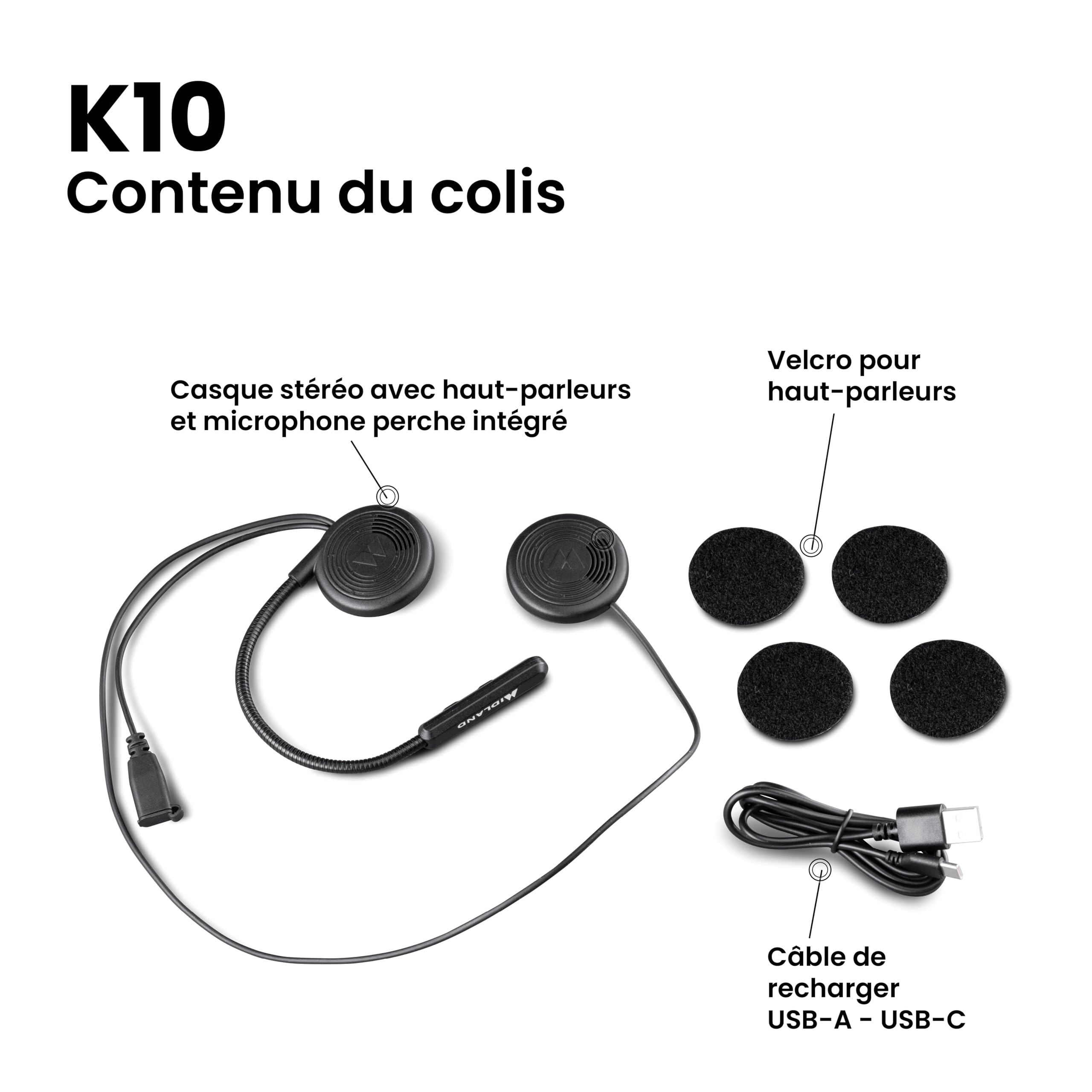 Midland - Écouteur sans Fil Bluetooth 5.2 Individuel Lokui K10 pour Motocyclistes Urbains, Répondeur Invisible Universel avec Filtre Anti Bruit - Écouteurs Casque Moto Minces 7mm avec Charge Rapide