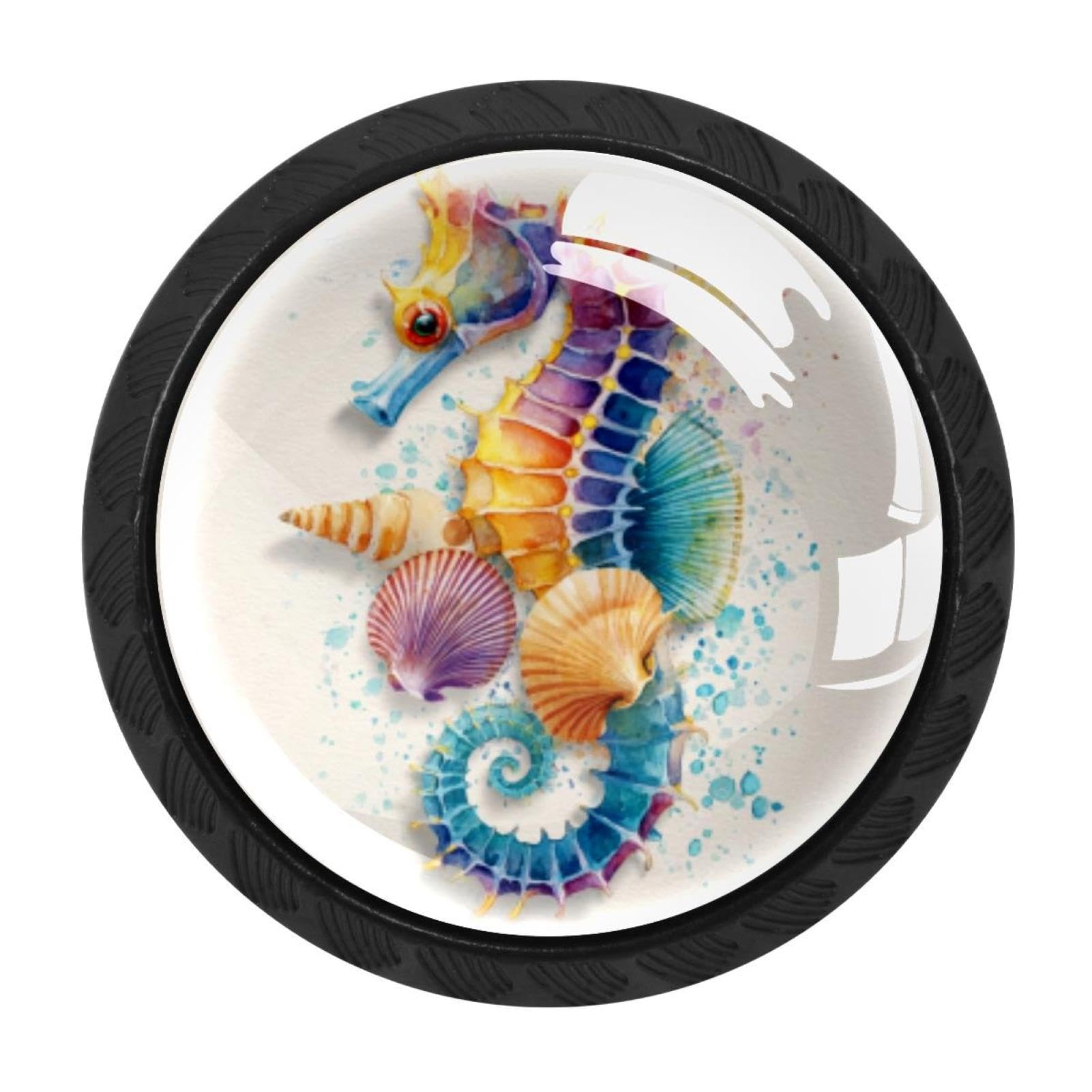 CHENZZZZ 4 Pieces Kitchen Cabinet Knobs Splash Cute Seahorse Sea Shells Drawer Knobs Dresser Knobs Drawer Pulls Door Knobs Dresser Drawer Handles Knobs for Dresser Drawers