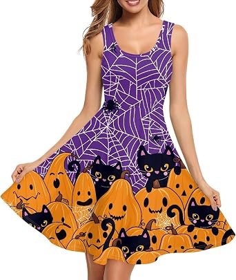 Halloween Sleeveless Dresses for Women A Line Tank Top Knee Length Midi Dress for Women